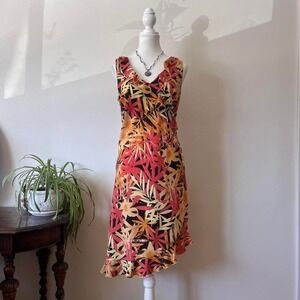 Vintage Floral Midi Dress Womens Sz 8 Pink/Yellow Asymmetrical coquette wedding